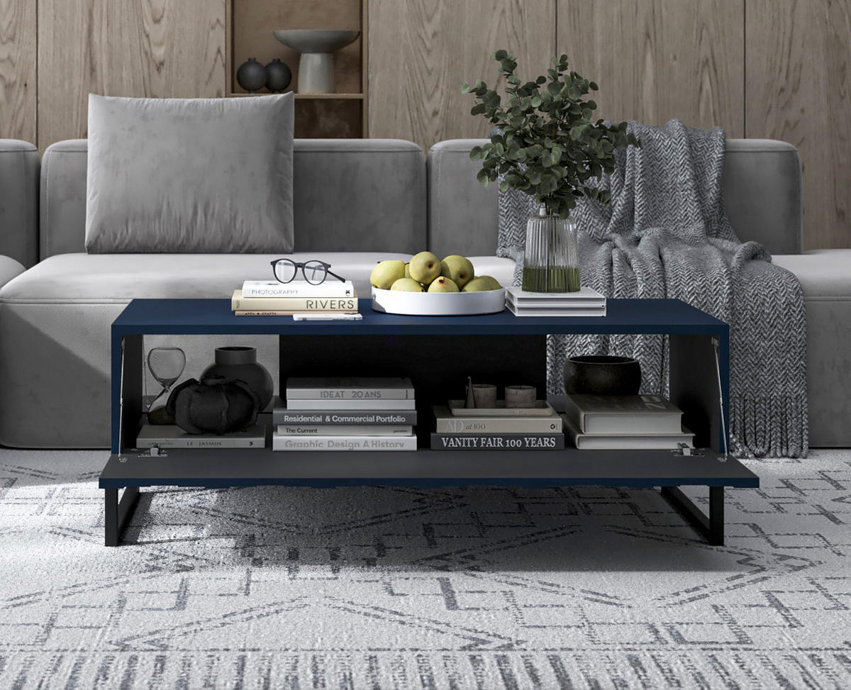 COUCHTISCH Elpis Marineblau matt Glamour 110 cm - Blau/Schwarz, Holzwerkstoff/Metall (54/110/39cm) - Meble Lindner