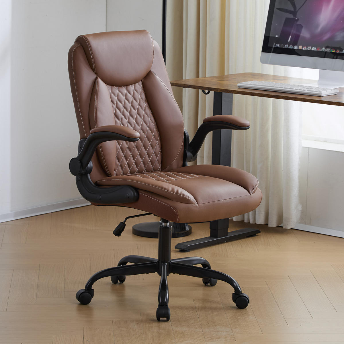 CHEFSESSEL DE-41049 mit Flip-up-Armlehnen und Lendenstütze Braun - Braun, Metall (64/102/64cm) - ComfortXL