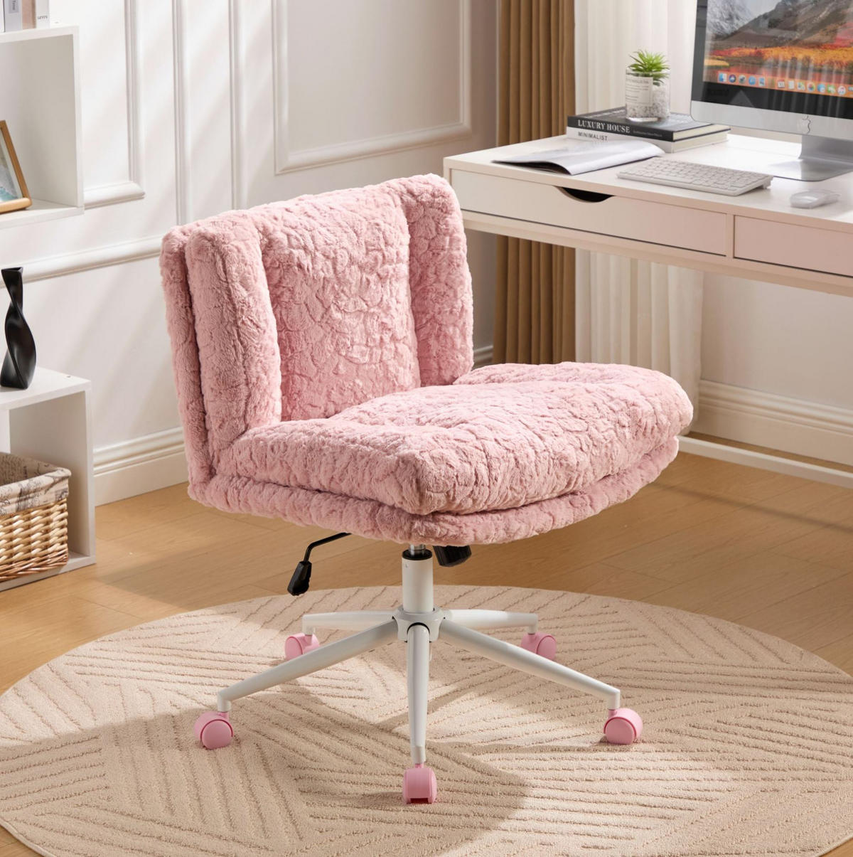 BÜROSTUHL höhenverstellbar 67 cm Kunstfell Pink - Pink, Kunststoff (67/94/63cm) - Meubliv