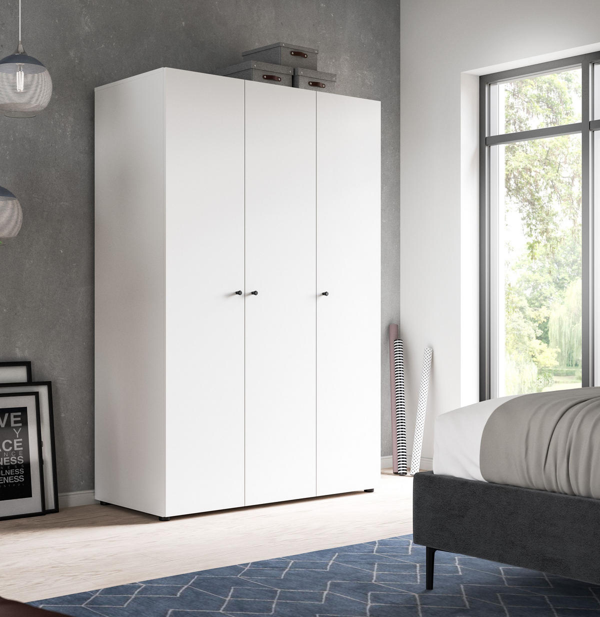 KLEIDERSCHRANK 3-türig DARWIN (B/H/T: ca. 120/176/51 cm) in Weiß/weiß - Weiß, Holzwerkstoff (120/176/51cm)