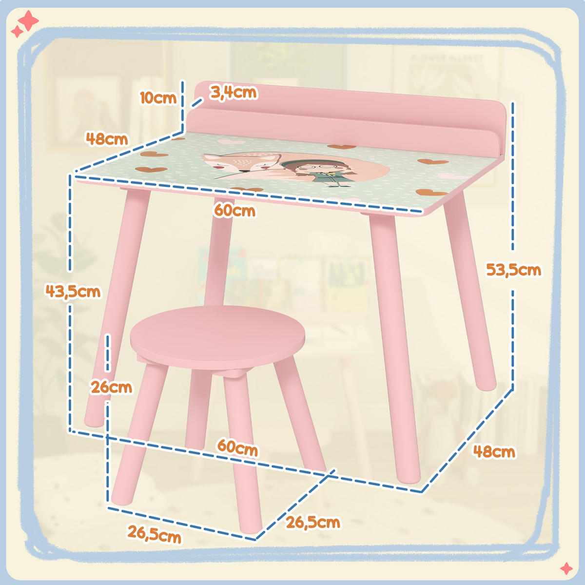 KINDERSITZGRUPPE DE-17522 integrierter Bücherhalter mit Bärenmotiv Rosa - Pink, Holzwerkstoff (48/53.5/60cm) - ComfortXL