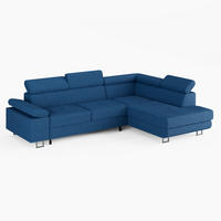 ECKSOFA CAROLINE Rechts Blau Cord-Stoff L-Form Couch mit Schlaffunktion & Bettkasten - Chromfarben/Blau, Textil (190/253cm)
