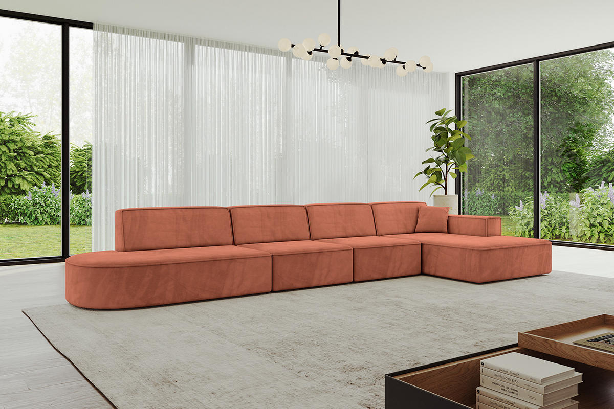 ECKSOFA Ottomane Rechts IREA-L3-v4 - 403x165x72,5 cm Apricot - Koralle, Holzwerkstoff/Textil (403/165cm) - ALTDECOR