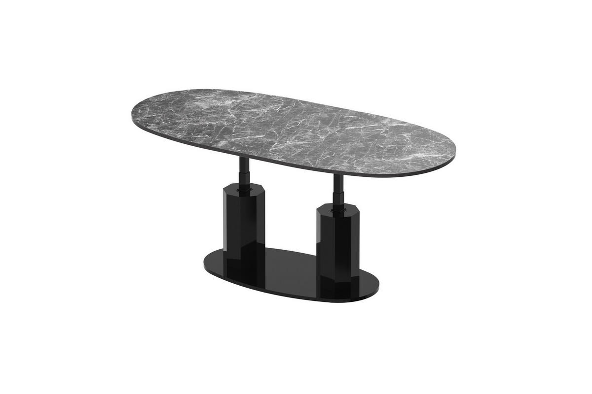 COUCHTISCH Eiche Natur Schwarz Hochglanz oval ausziehbar höhenverstellbar - Schwarz Hochglanz/Schwarz, Holzwerkstoff (80/130/54cm) - designimpex