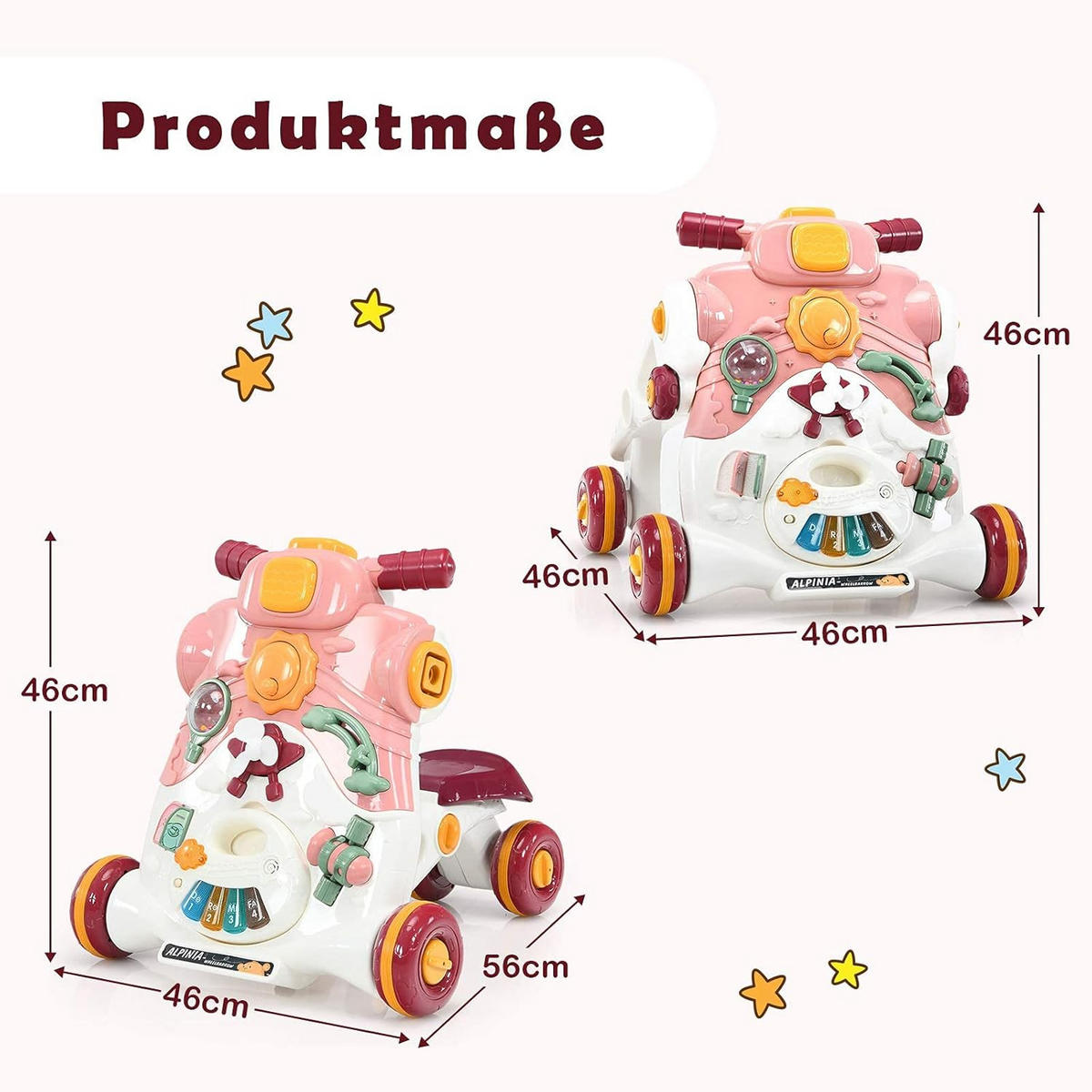 LAUFLERNWAGEN Pink - Pink, Kunststoff (46/46/56cm) - COSTWAY