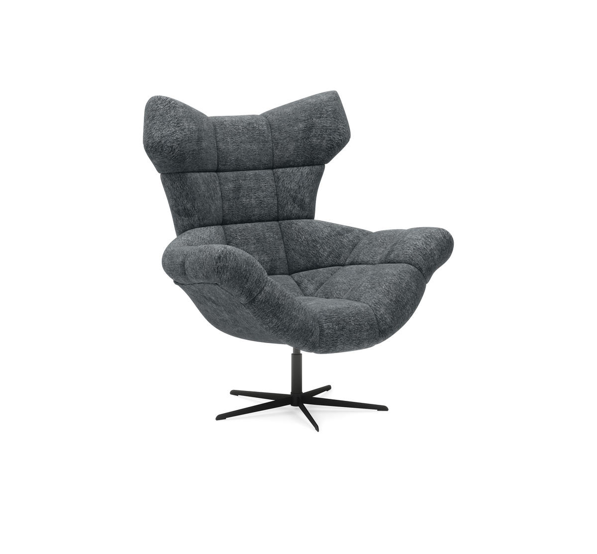 SESSEL SENSI Relaxstuhl mit 360° Drehung und Schwingfunktion – Lux-Schaumkissen, Dunkelgrau, 104x46x119 cm - Anthrazit/Schwarz, Holz/Textil (104/119/84cm) - DomoHome