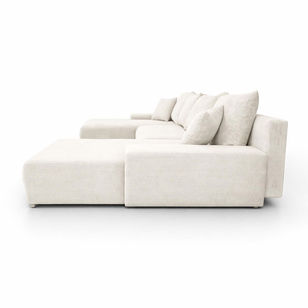 ECKSOFA U-Form Livorno Schlaffunktion Cord-Stoff Ecru - Chromfarben/Ecru, Holz/Kunststoff (348/93/188cm) - Kaiser Möbel