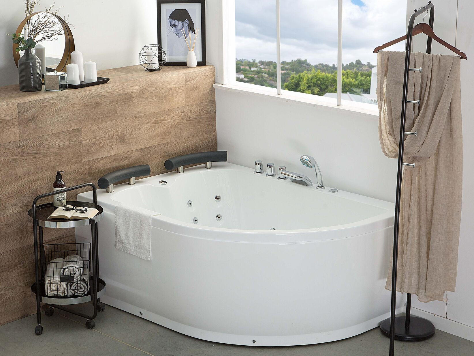 WHIRLPOOL-BADEWANNE mit LED 113x160x63 cm weiß Paradiso - Weiß, Kunststoff (113/63/160cm) - Beliani
