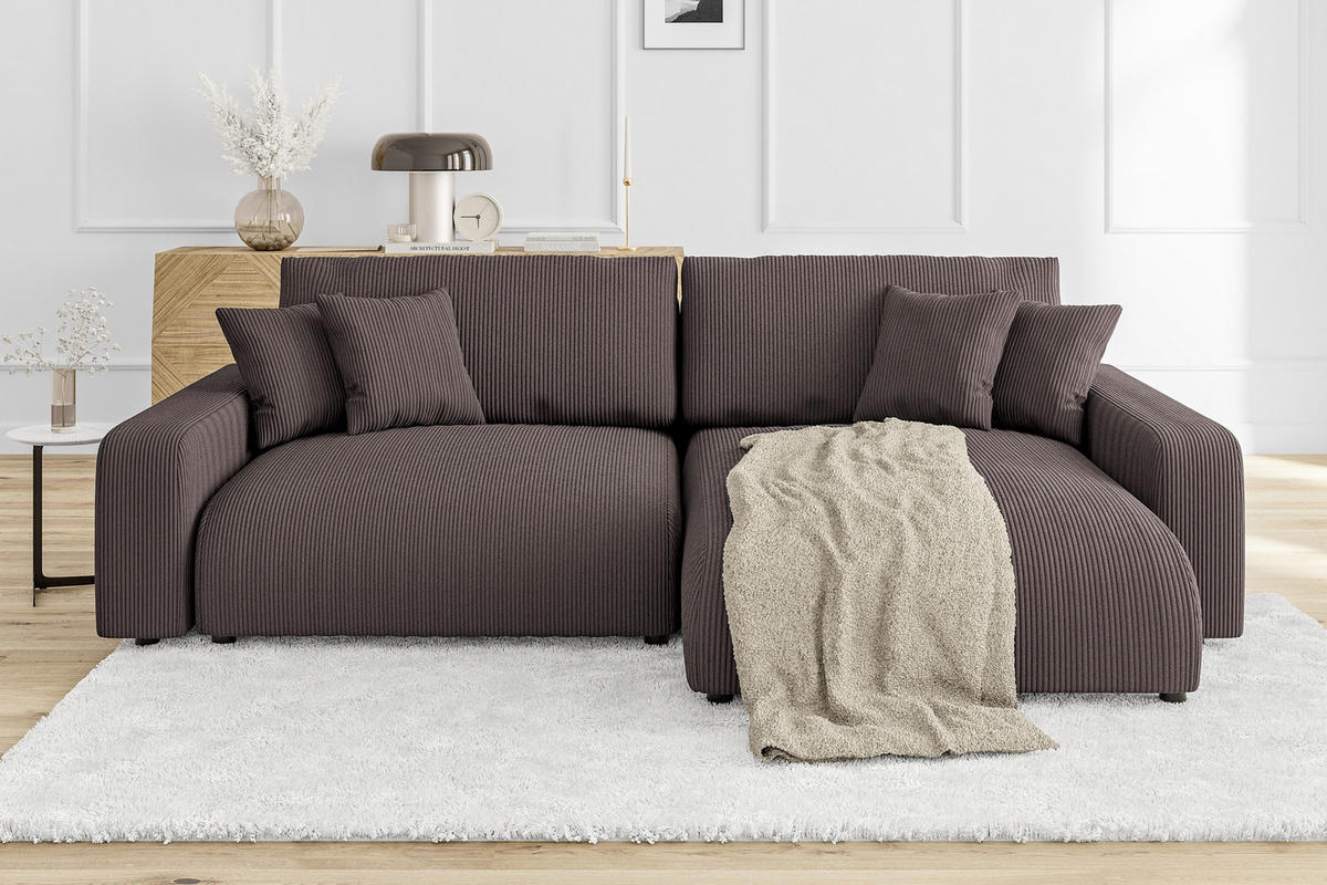 ECKSOFA Emma Dunkelbraun Cord - Ottomane rechts - Dunkelbraun, Textil (234/170cm) - S-Style Möbel