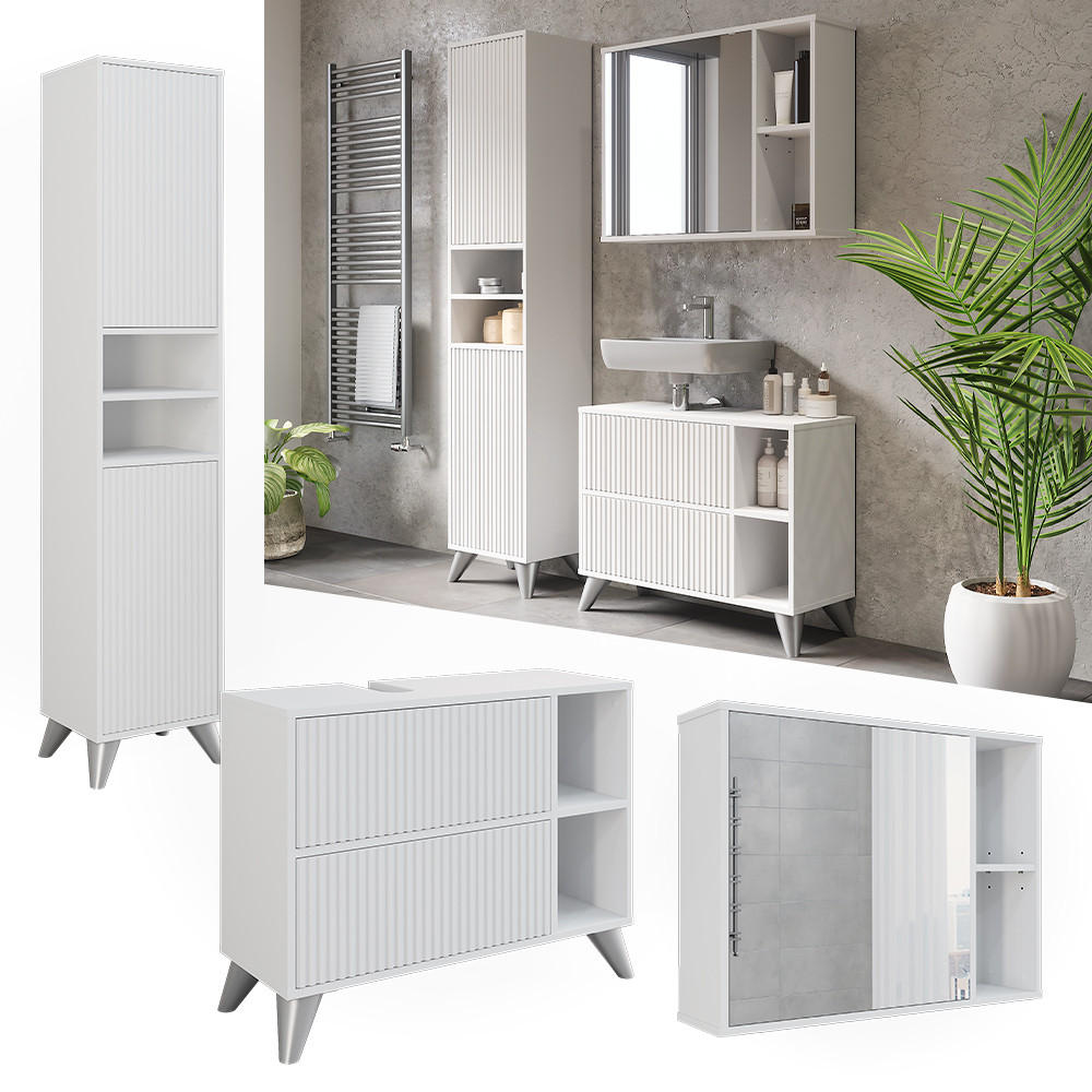 BADMÖBEL-SET Leano Weiß 80 cm, Set 3 - Weiß, Holzwerkstoff (80/62/30cm) - Vicco