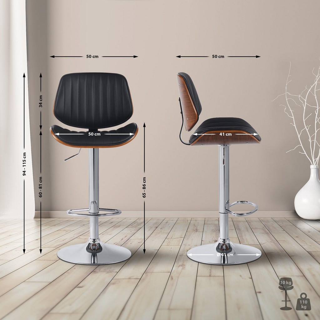 Thumbnail - CLP Barhocker, Schwarz, Walnuss, Textil, 50x94x50 cm, Esszimmer, Barmöbel, Barhocker