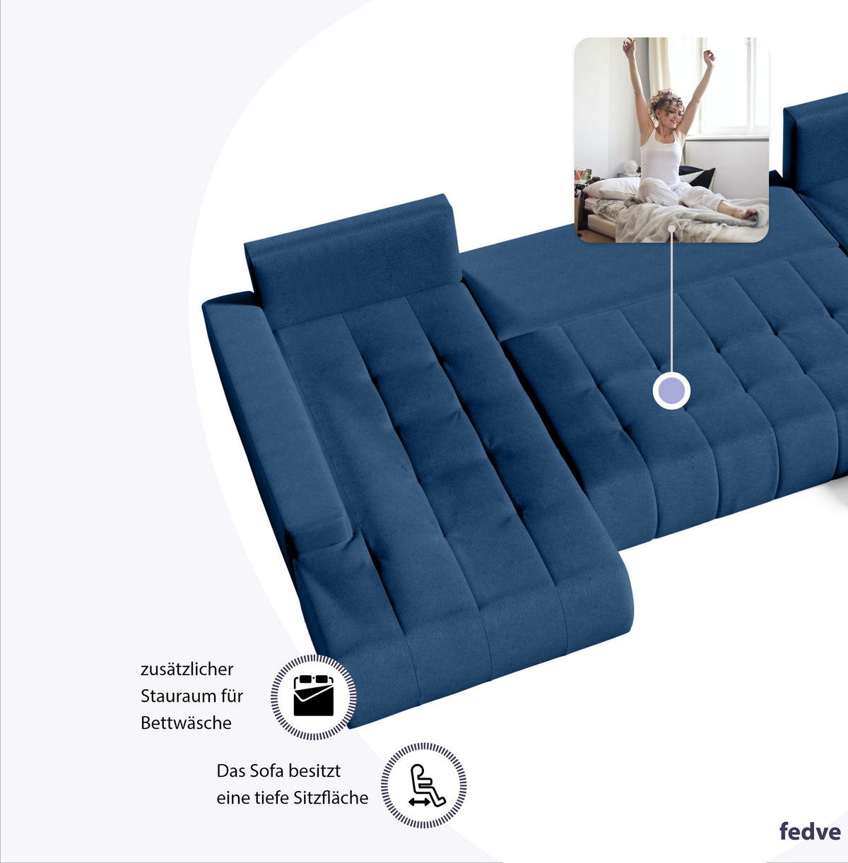 WOHNLANDSCHAFT mit Schlaffunktion Dhaka U, Dunkelblau - Blau, Textil (185/85/350cm) - Fedve