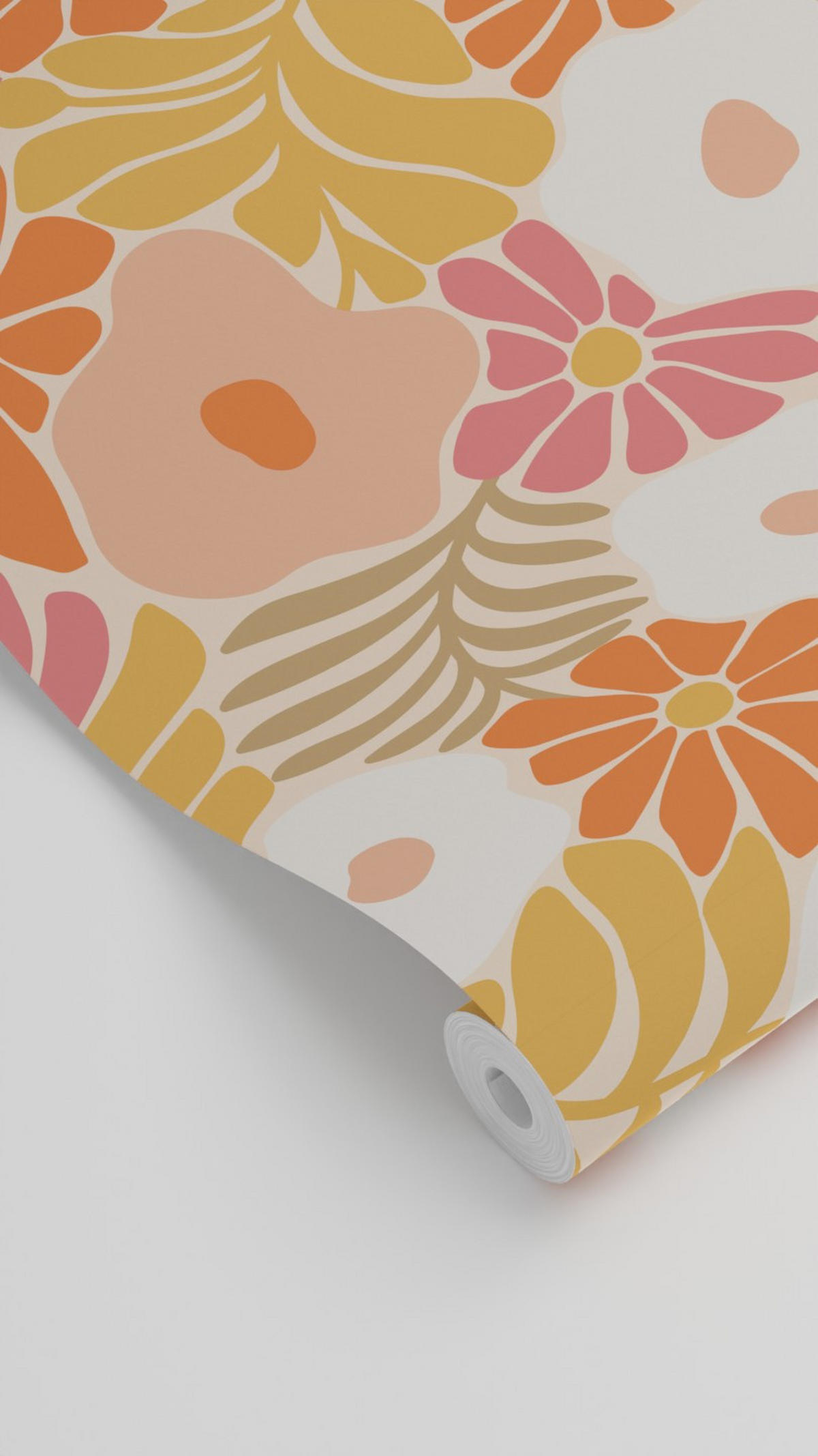 TAPETE Blumen im Matisse-Stil 53 cm x 10.05 m - Orange, Papier (53/1000cm) - ESTAhome