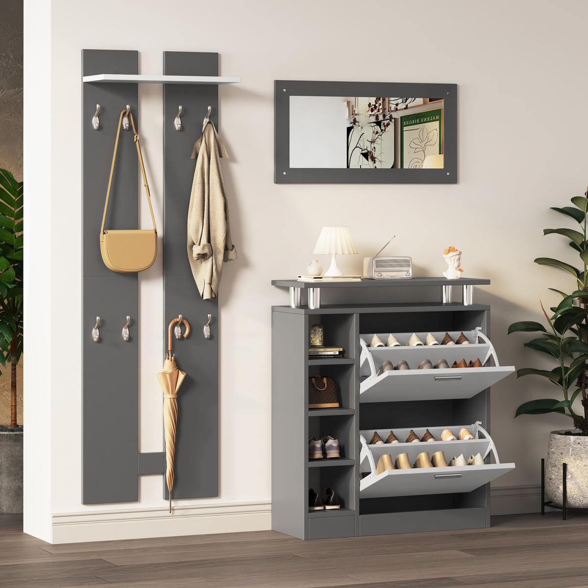 SCHUHSCHRANK aus Spanplatte 80x25x96,5cm in Grau mit verstellbaren Einlegeböden - Grau, Holzwerkstoff (80/96.5/25cm) - Modfu