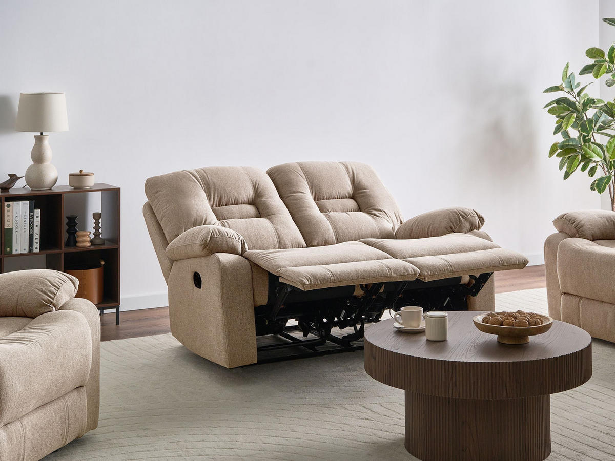 SOFA manuell verstellbar 2-Sitzer Stoff Beige Bergen - Beige/Schwarz, Textil (149/101/72cm) - Beliani
