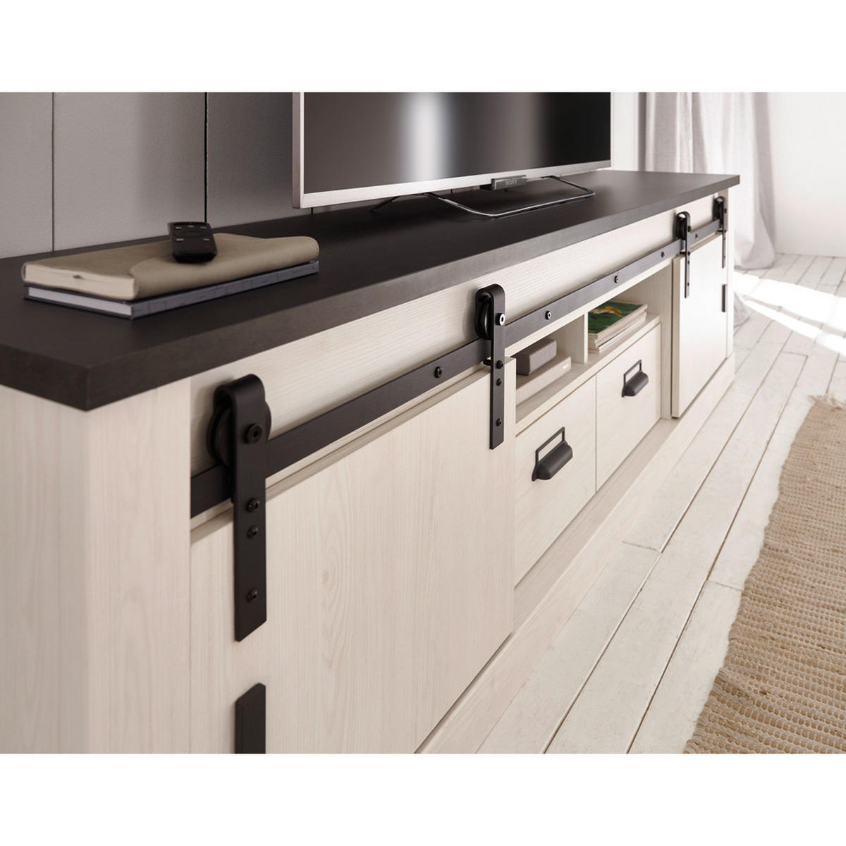 LOWBOARD Shelton-61 - Weiß, Holzwerkstoff (201/61/43cm) - Lomado