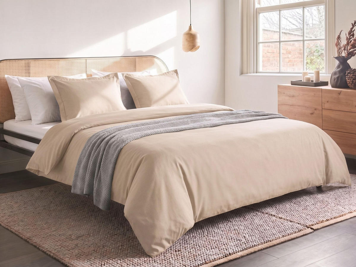 BETTWÄSCHE-SET 200/200 cm Baumwollsatin Beige Parkrose - Beige, Textil (200/200cm) - Beliani