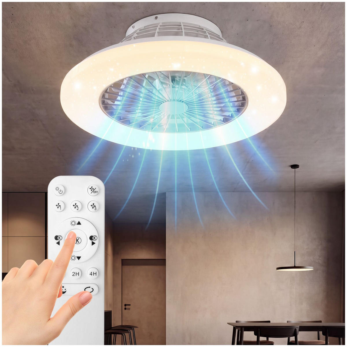 LED DECKENLEUCHTE MIT VENTILATOR Storm, Ø 50 cm, mit Fernbedienung, weiß - Weiß, Metall (50/50/17.5cm) - tectake