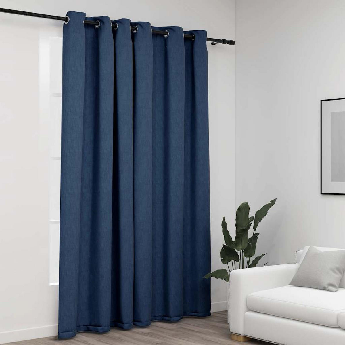 VERDUNKELUNGSVORHANG Mit Ösen Leinenoptik Blau 290/245 Cm - Blau, Textil (290/245/1cm) - vidaXL