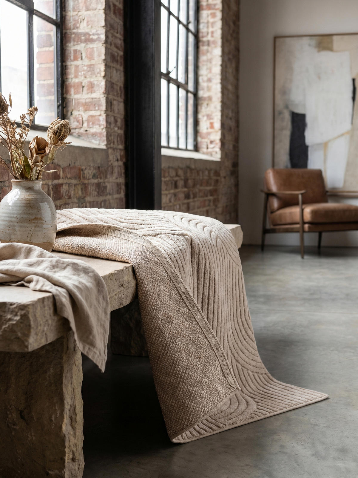 TEPPICH Flachgewebe LANGAU in Beige, mit geometrischen Bögen, 140 x 200 cm - Beige, Textil (140/200cm) - KADIMA DESIGN