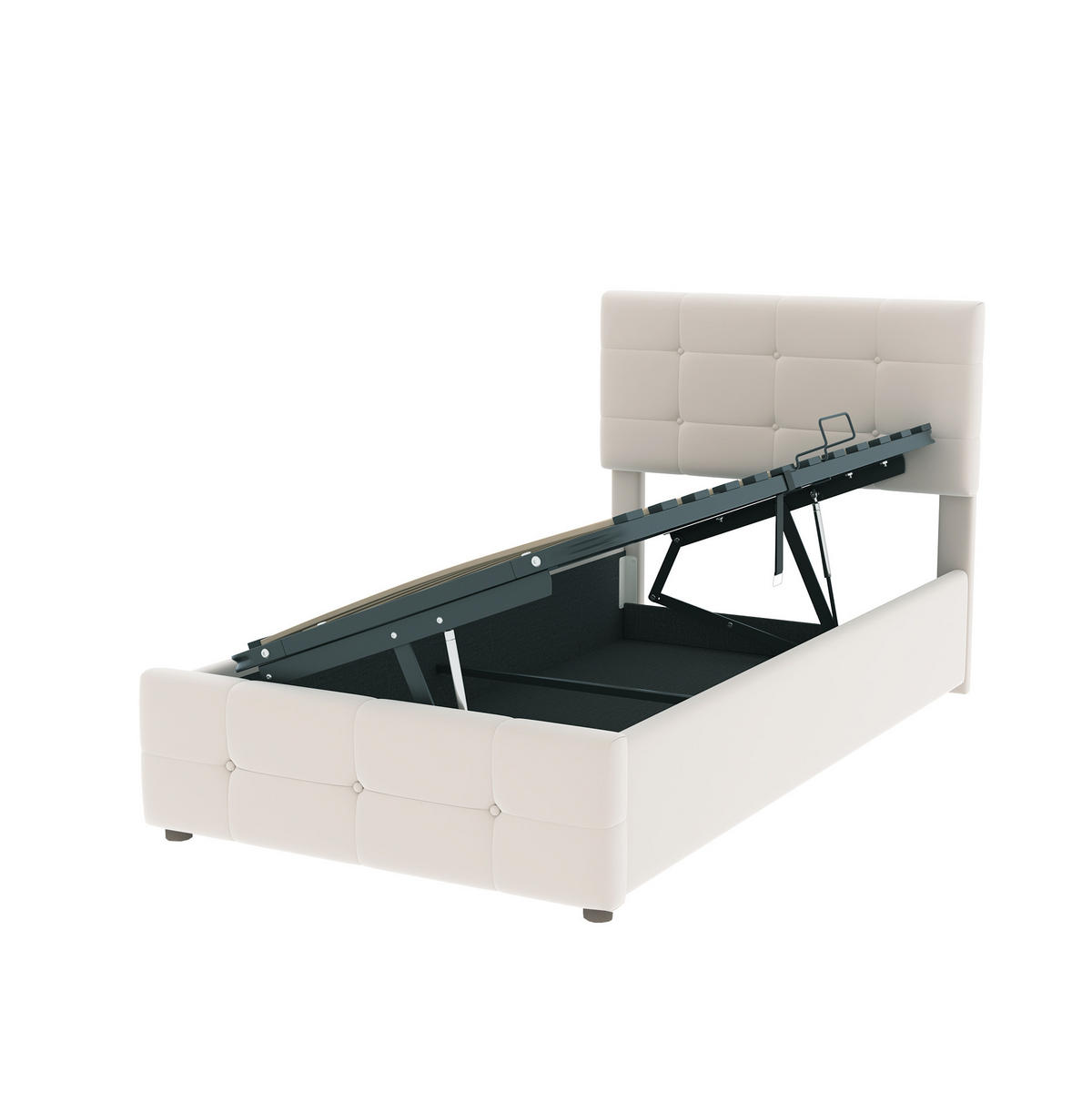 KINDERBETT 90/200 cm mit hydraulischem Stauraum, verstellbarem Kopfteil und Samtbezug, Beige - Beige, Textil (90/200cm) - Redom