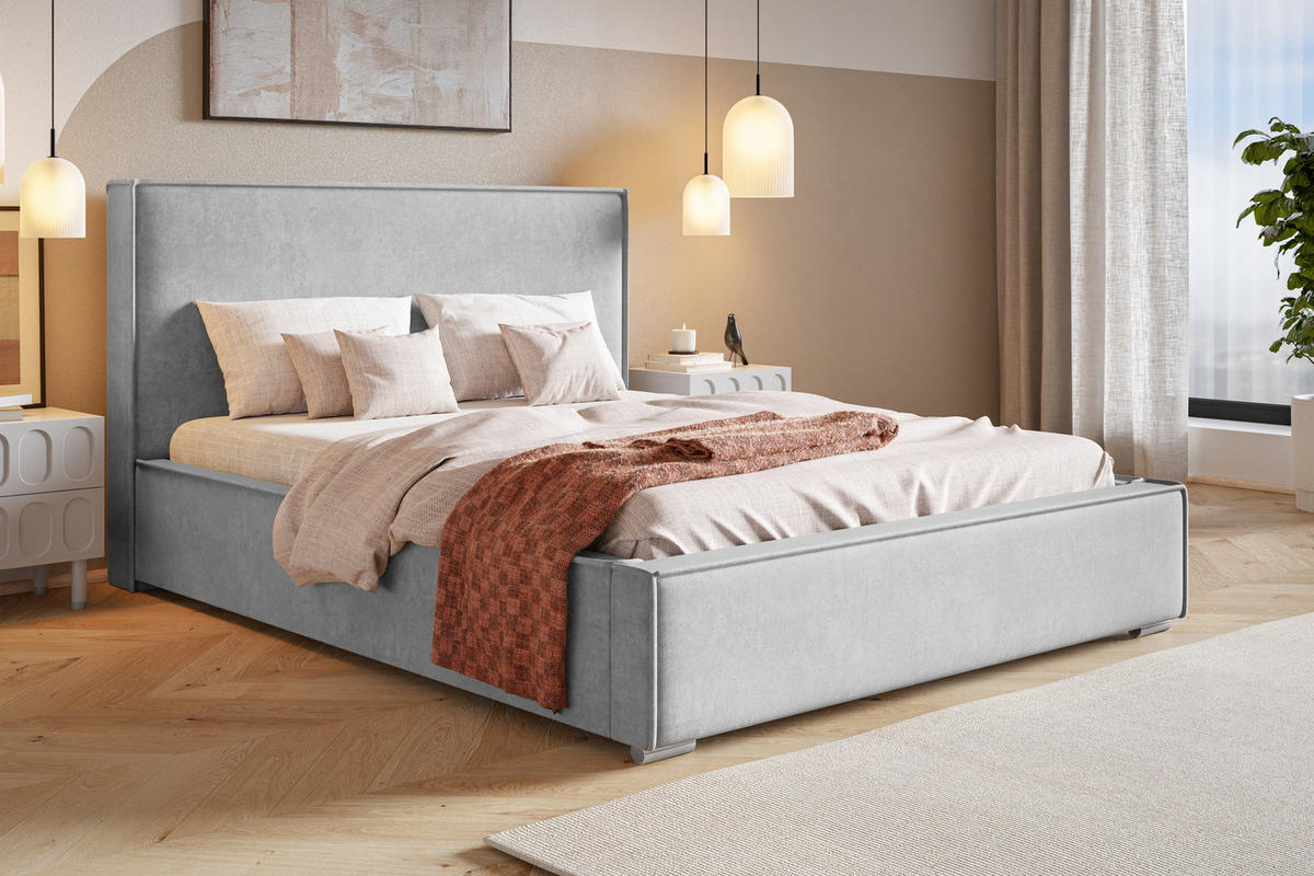 POLSTERBETT 140x200 Sydney mit Bettkasten, Hellgrau - Hellgrau, Holz/Textil (140/200cm) - Emporius