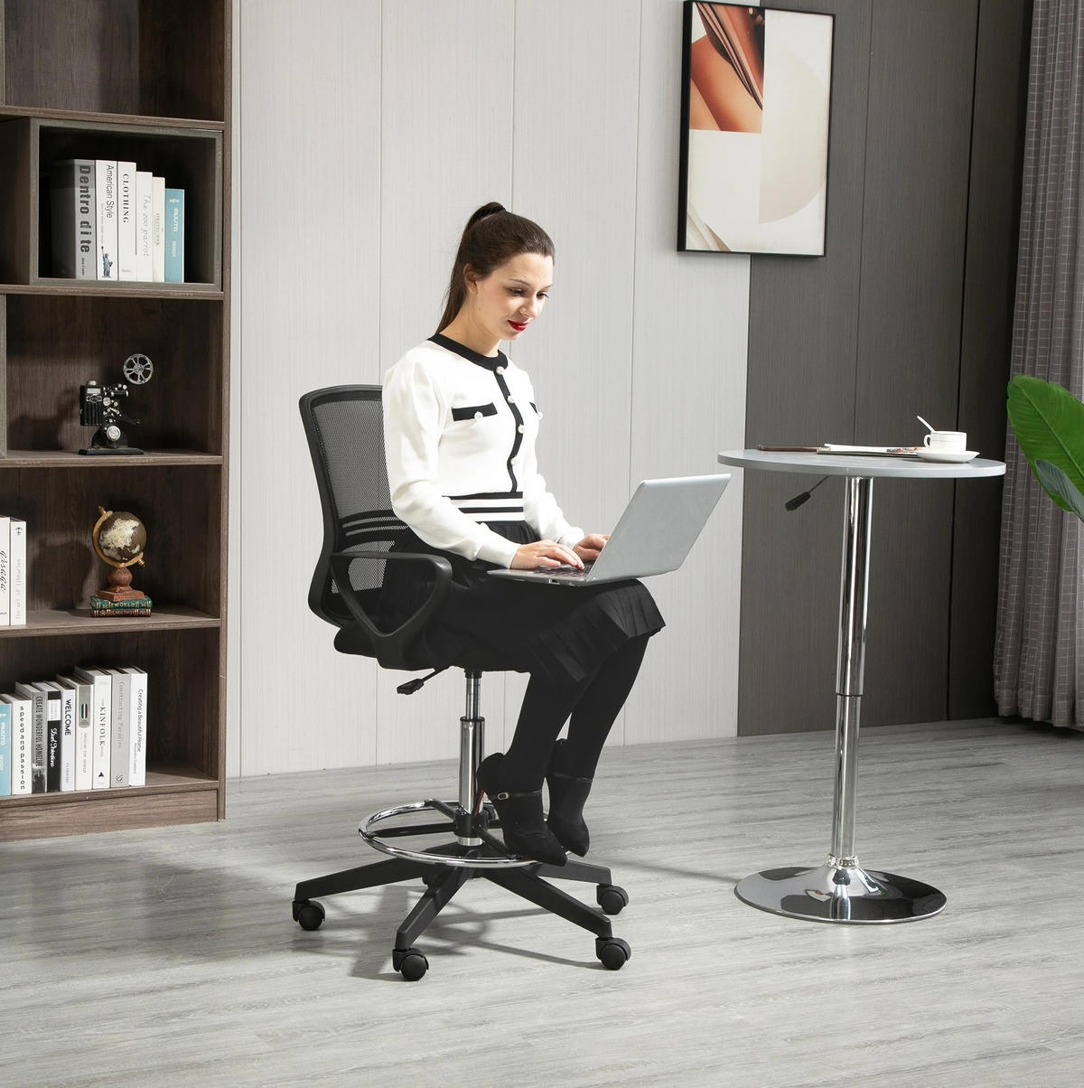 DREHSTUHL 68/100/66 cm Schwarz aus Plastic höhenverstellbar - Schwarz, Kunststoff (60/126/59cm) - OKMYHOME