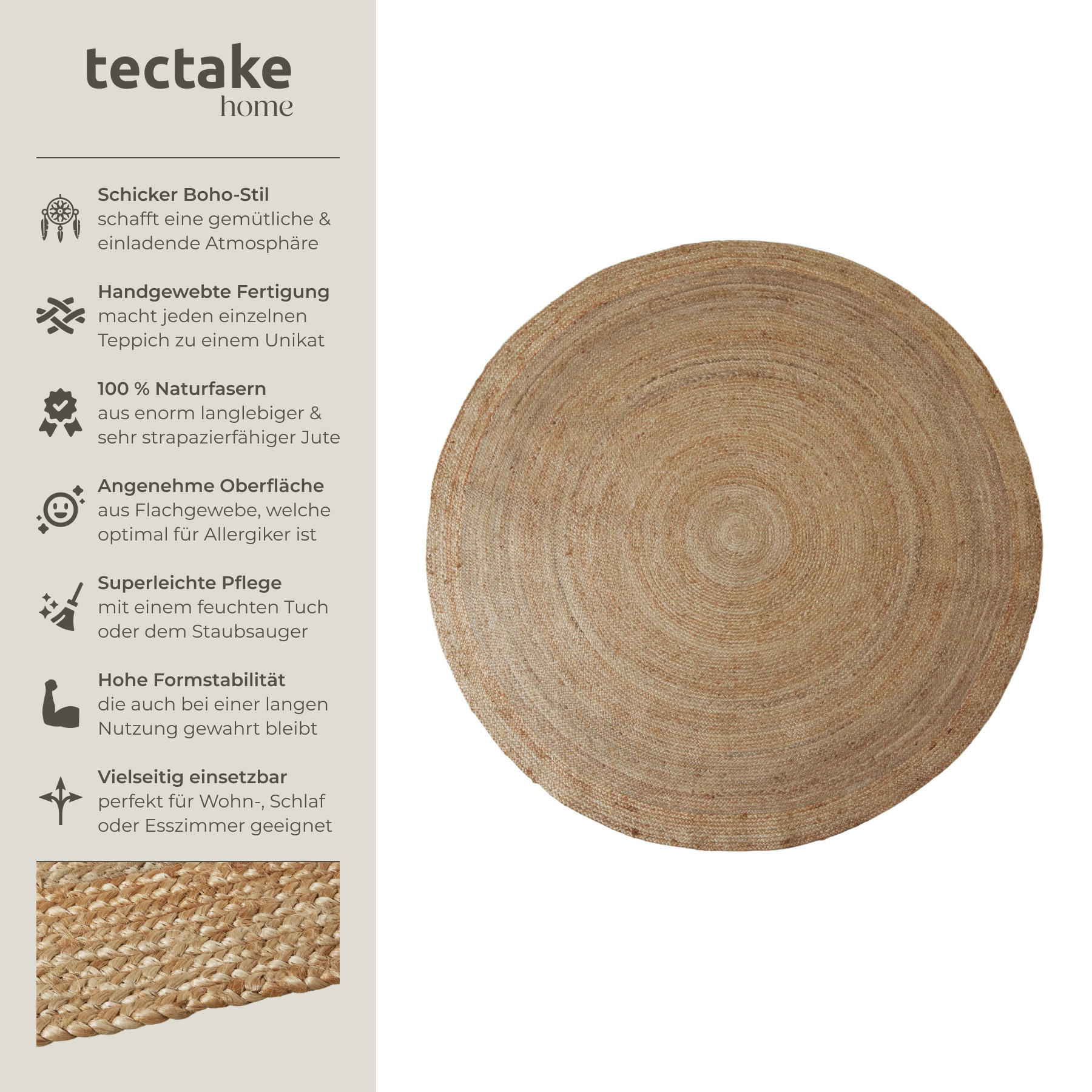 TEPPICH Handgewebt Glim,strapazierfähig und pflegeleicht,braun gemischt - Braun, Textil (200/200cm) - tectake