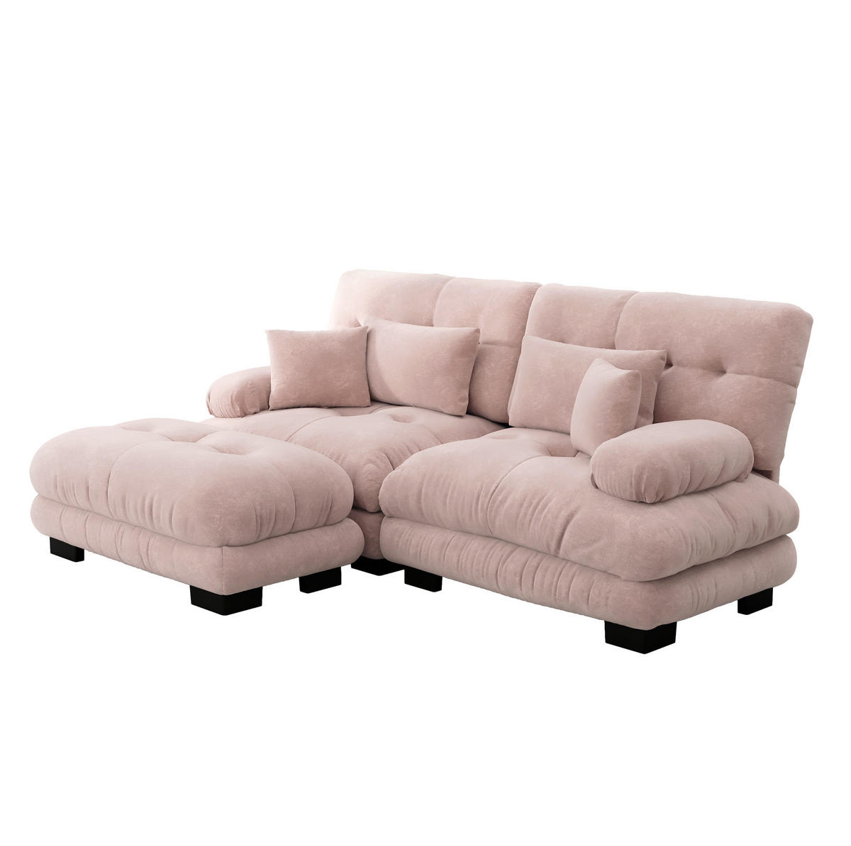 ECKSOFA 220/145/81 cm pink aus Chenille mit Ottomanen und Kissen - Pink, Textil (145/220cm) - OKWISH