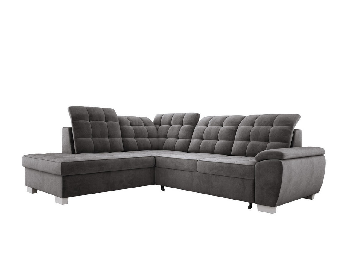 ECKSOFA LOTTA SALVADOR Bettkasten verstellbare Kopfstützen hochwertige Verarbeitung lose Rückenkissen freistehend LINKS 212x258x106 cm Dark grey - Dunkelgrau, Holz/Textil (212/258cm) - DomoHome