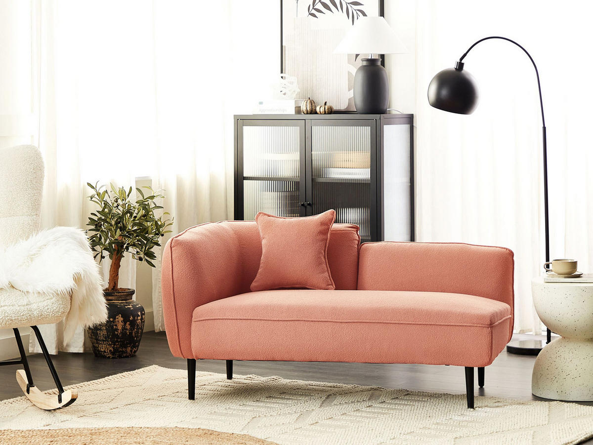 CHAISELONGUE Bouclé pfirsichrosa linksseitig Chevannes - Pink/Schwarz, Textil (138/74/77cm) - Beliani
