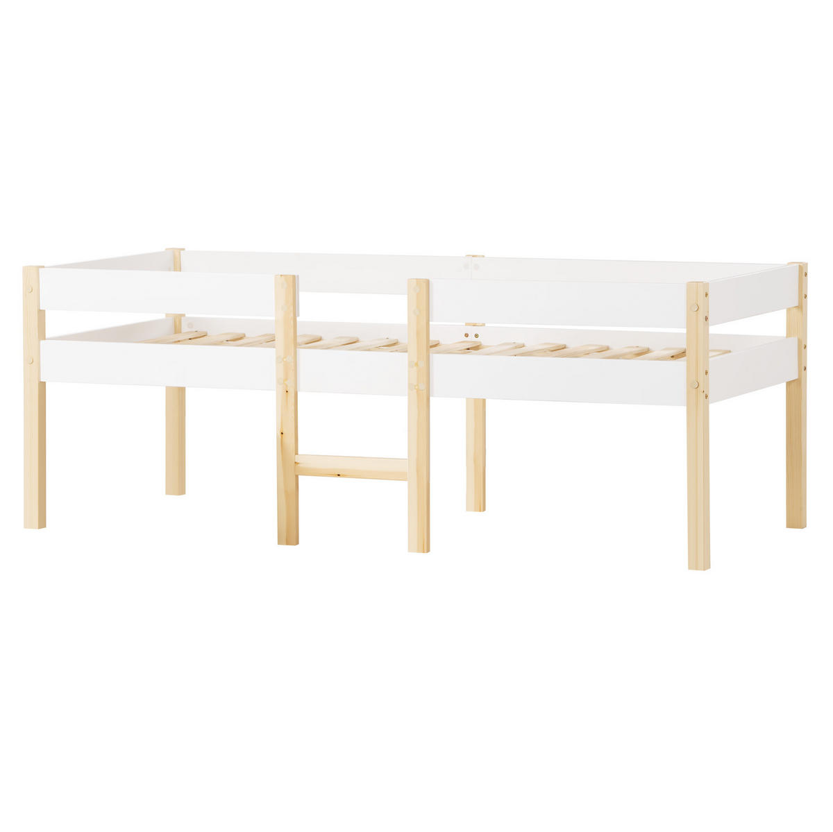 KINDERBETT 90/200 cm mit Rausfallschutz und Leiter im skandinavischen Stil, Weiß - Weiß, Holzwerkstoff (90/200cm) - Redom