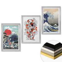 WANDBILDER 3er Set - 40x60 cm Silberner Rahmen - Berge von Fischen Große Welle Japan - Silberfarben, Kunststoff (40/60cm) - ArtPrintCave