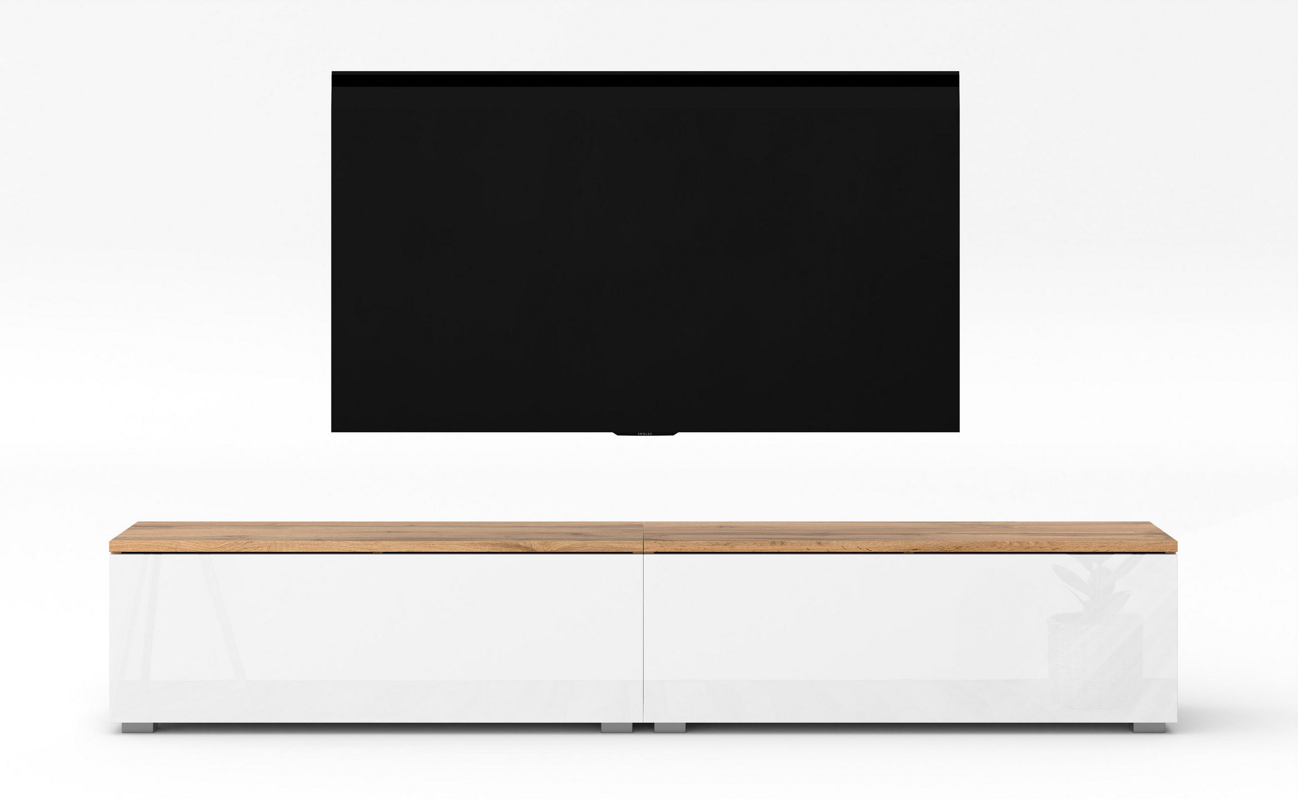 LOWBOARD Loriano 2x100 Wotan, Weiß Hochglanz 200/36,5/32 cm – Hängend und Stehend - Braun/Weiß, Holzwerkstoff/Kunststoff (200/36.5/32cm) - AX Living