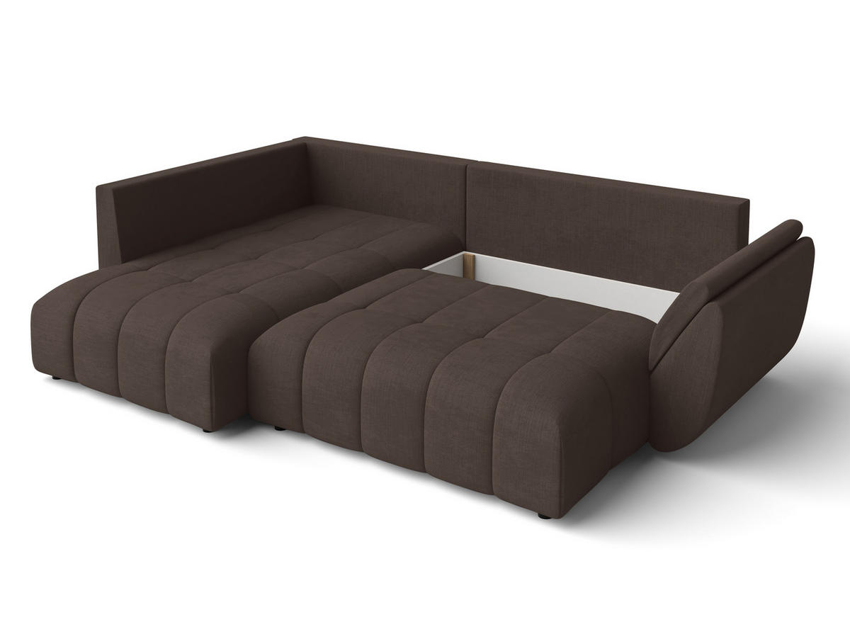 ECKSOFA L Form Corleone Braun 266/182/91 cm mit Schlaffunktion - Schwarz/Braun, Kunststoff/Textil (266/182cm) - AX Living