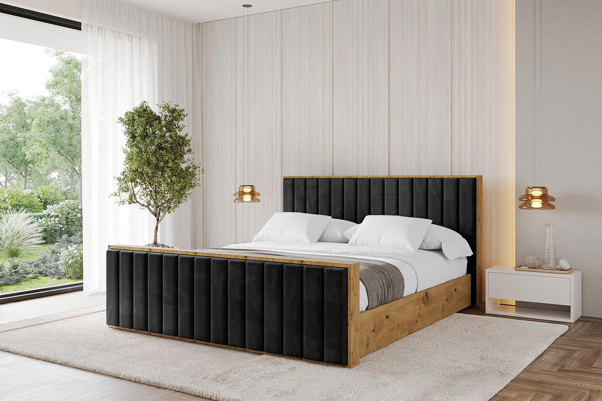 POLSTERBETT mit Bettkasten, Fußteil und Lattenrost, Boxbett ohne Matratze - ENZO4-Z 120x200 Schwarz - Schwarz, Holzwerkstoff/Textil (120/200cm) - ALTDECOR