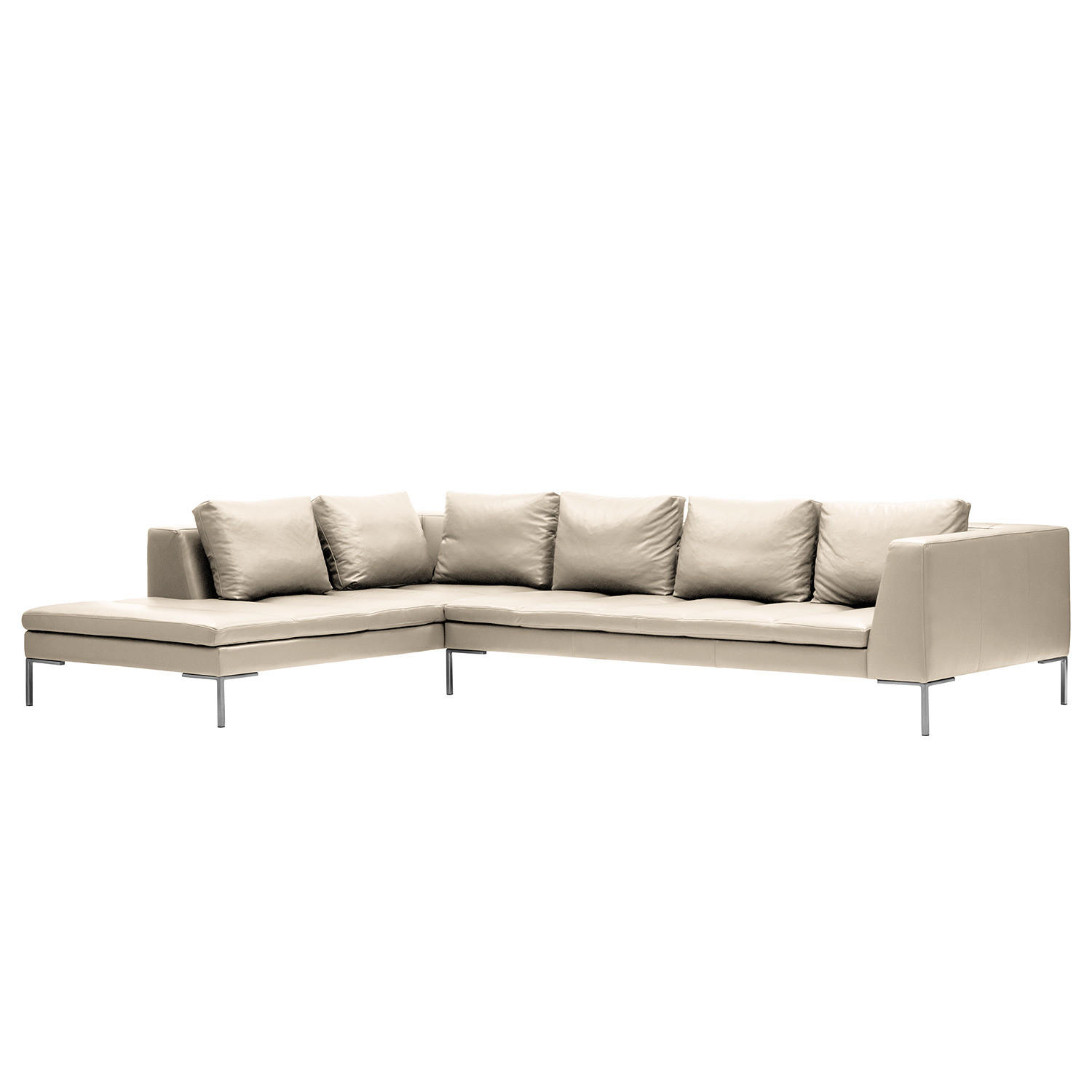 ECKSOFA mit Ottomane - Chromfarben/Hellgrau, Leder/Metall (319/230cm) - home24