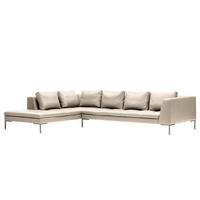 ECKSOFA mit Ottomane - Chromfarben/Hellgrau, Leder/Metall (319/230cm) - home24
