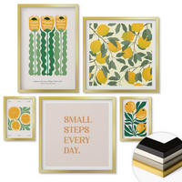 WANDBILDER 5er Set - 50x50 cm & 20x30 cm & 40x60 cm Goldrahmen - Pflanzenmuster mit Blumen - Goldfarben, Kunststoff (40/60cm) - ArtPrintCave