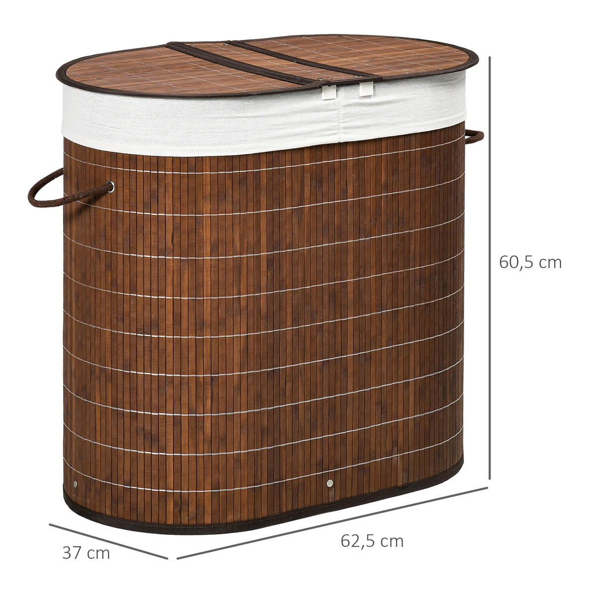 WÄSCHEKORB, Bambus, Polyester, Braun - Braun, Naturmaterialien (37/60.5/62.5cm) - HOMCOM