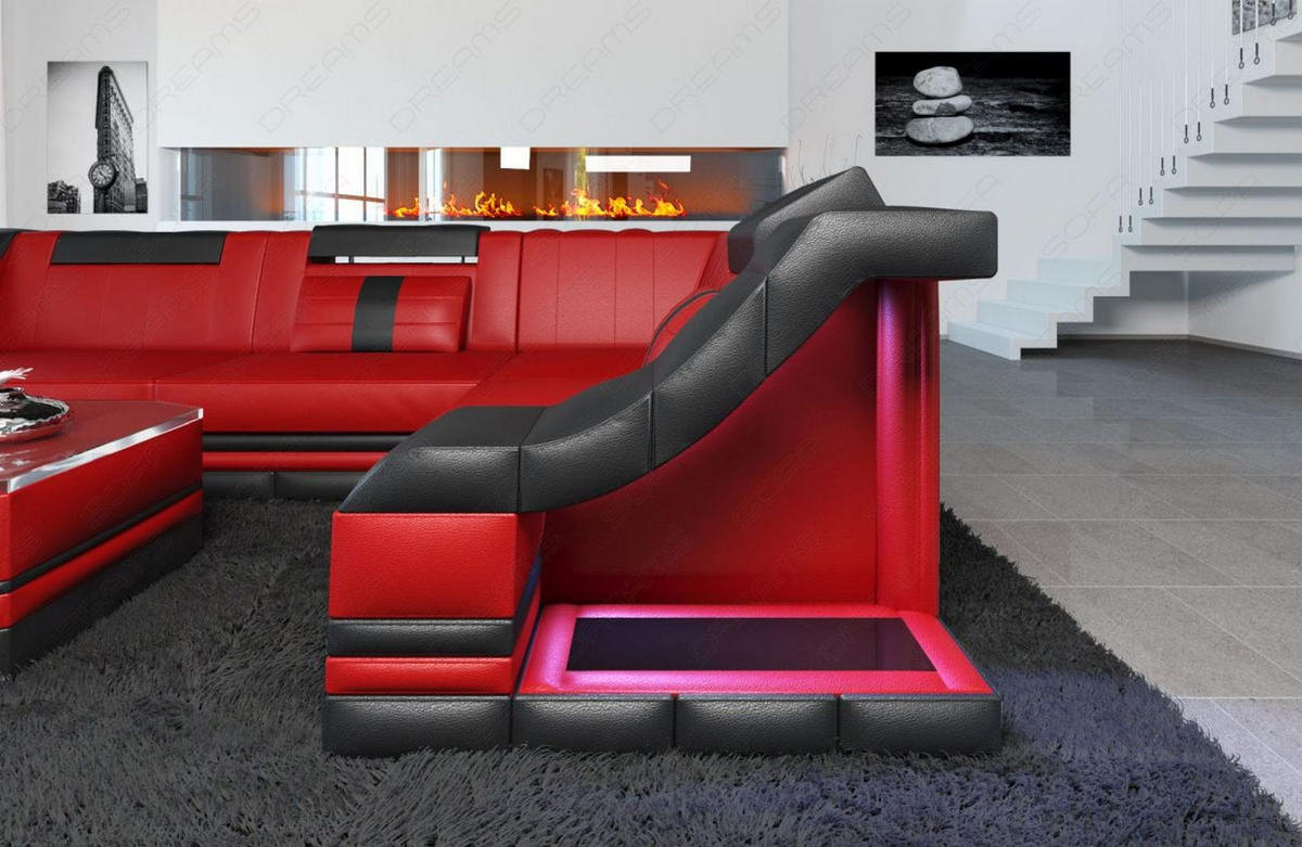 COUCH Bianchi Rot Schwarz Büffelleder - Rot, Leder (271/196cm)