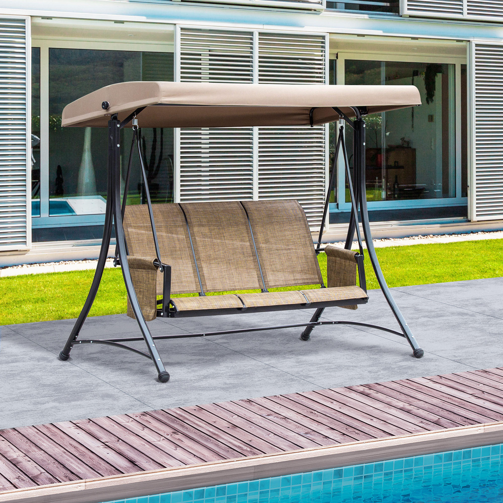 Thumbnail - Outsunny Hollywoodschaukel, Braun, Metall, 128x172x196 cm, Gartenmöbel, Hollywoodschaukeln