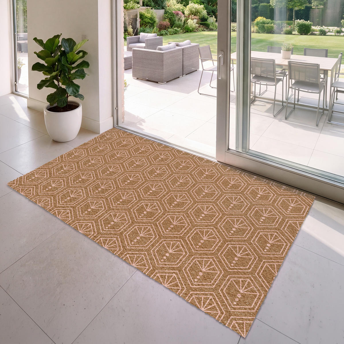 ROHOŽKA Hnedá - Ružová - Geometrické - Vzorované 180x120 cm - hnedá, plast (180/120cm) - MuchoWow