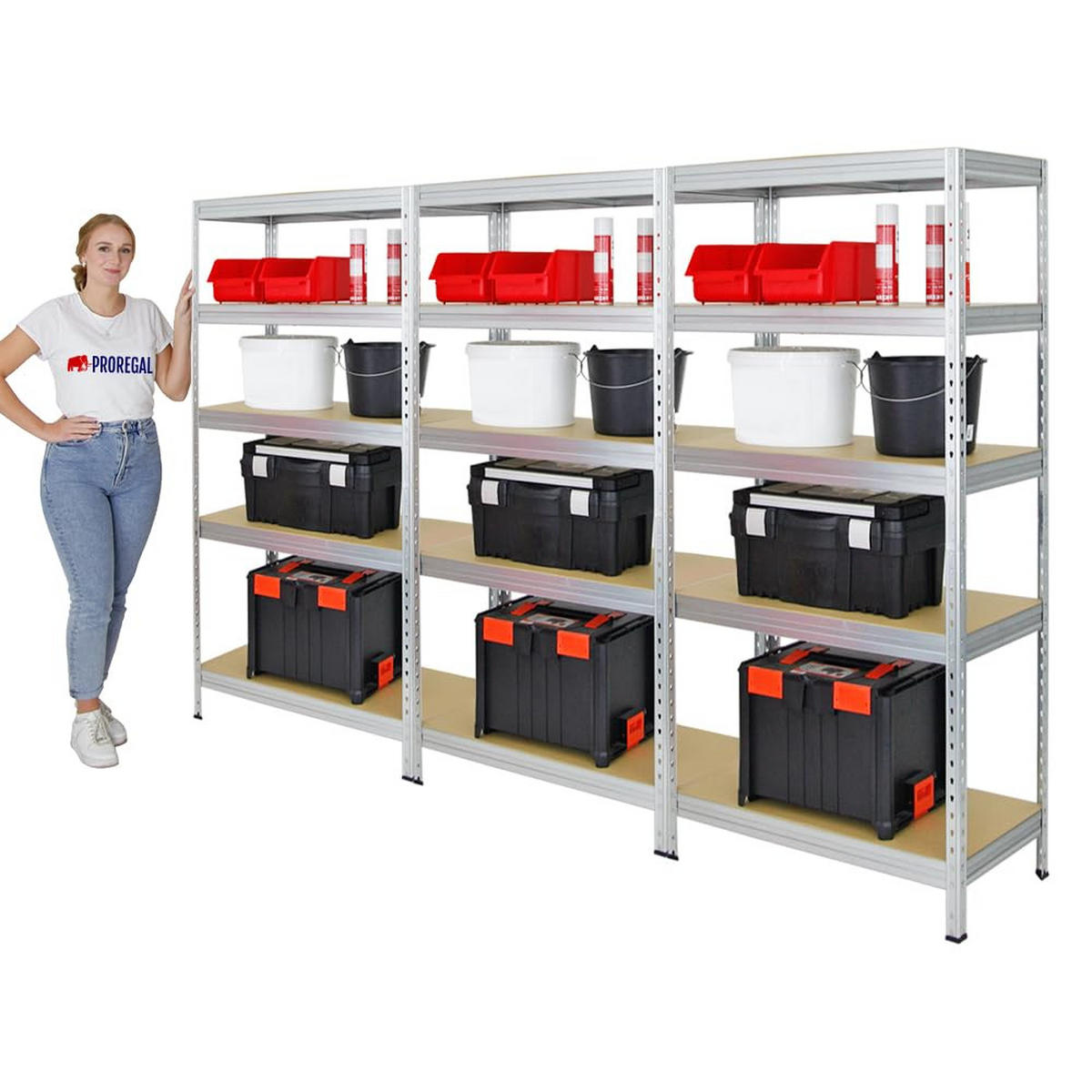 SCHWERLASTREGAL Rivet 3er-Set mit 3x 180x90x45 cm Fachlast 250 kg Verzinkt - Silberfarben, Metall (270/180/45cm) - PROREGAL