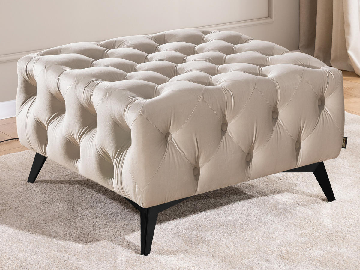 HOCKER Chesterfield Whitby Beige Samt mit schwarzen Füßen - Beige/Schwarz, Holz/Textil (80/45/80cm) - S-Style Möbel