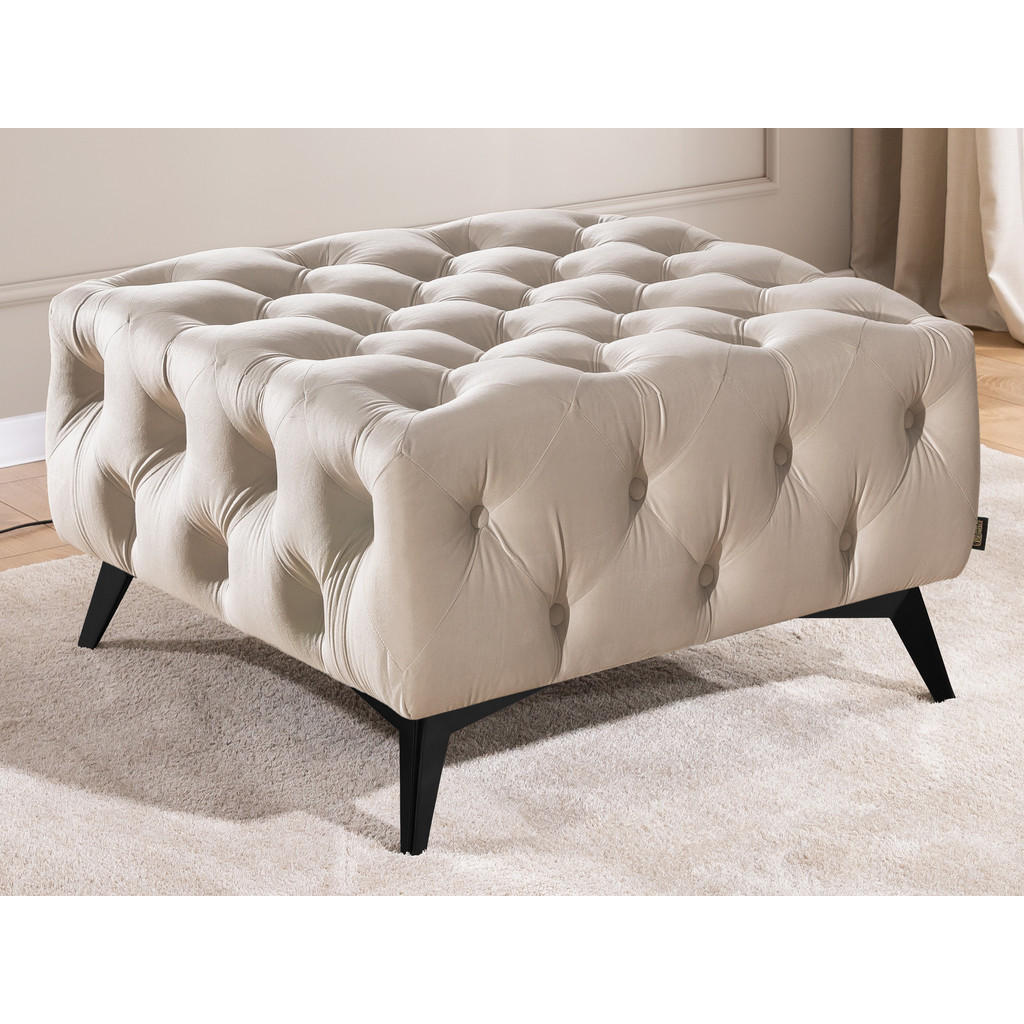 Thumbnail - S-Style Möbel Hocker, Beige, Textil, Echtholz,Birke, Buche, 1-Sitzer, Füllung: Polyetherschaumkern, 80x45x80 cm, Blauer ...