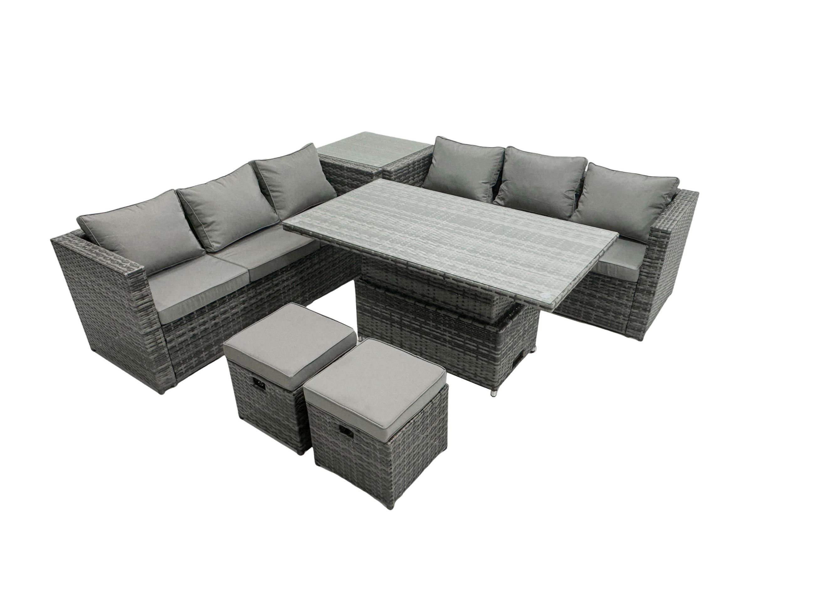 GARTENSOFA SET Polyrattan Dunkelgrau 8-Sitzer - Dunkelgrau, Metall - Fimous