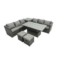 GARTENSOFA SET Polyrattan Dunkelgrau 8-Sitzer - Dunkelgrau, Metall - Fimous