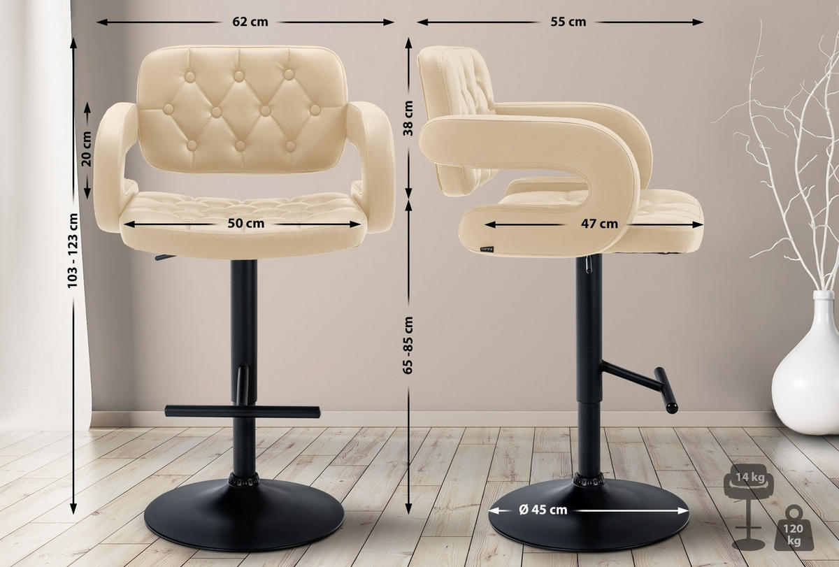 BARHOCKER Dublin 103-123x62x55 cm creme - Creme, Leder (62/103/55cm) - furnicato