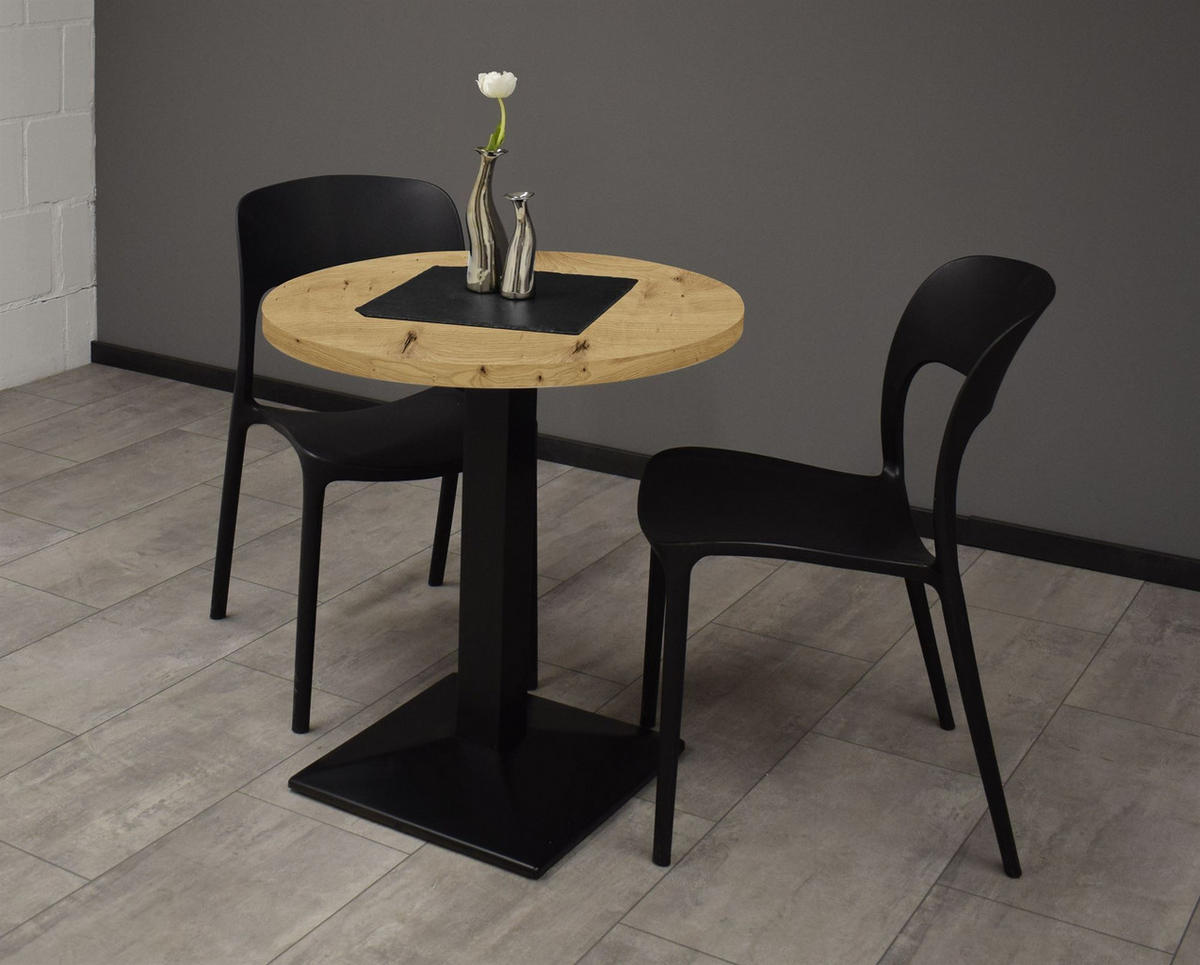 BARTISCH rund Elanur 70 cm schwarz matt/asteiche - Eiche Artisan, Metall (70/70/75cm) - 58aufmkessel